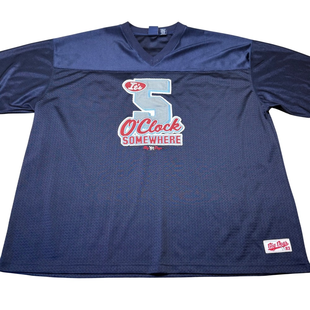 Big Dogs Jersey Mens 3X Navy Blue Good 5 O'Clock Somewhere Mesh‎ V-Neck Graphic